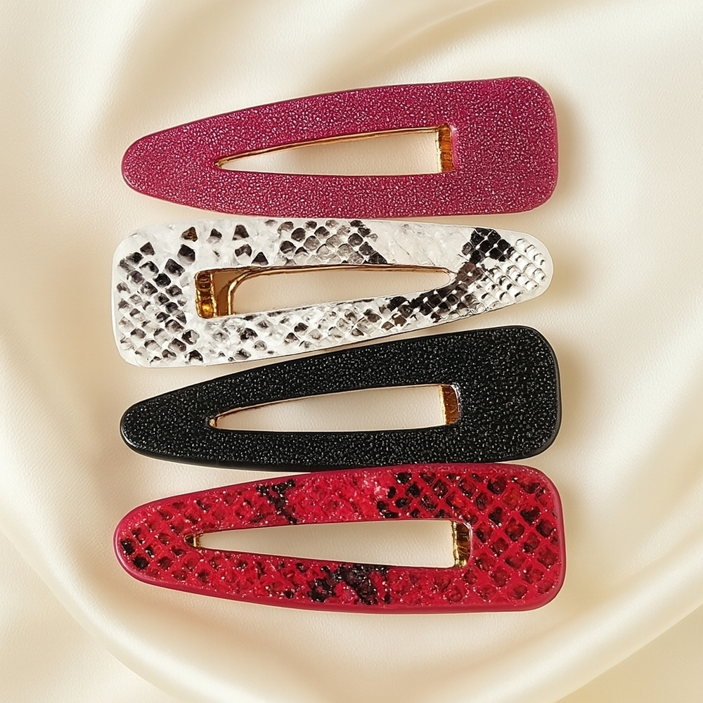 nOir Luxury Hair Clip Set – Magenta Glitter, Red Snakeskin, Gold Boutique Clips